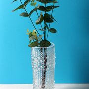 Vintage Clear Pressed Glass Vase: CandleWax Design, Czech Republic, 1972