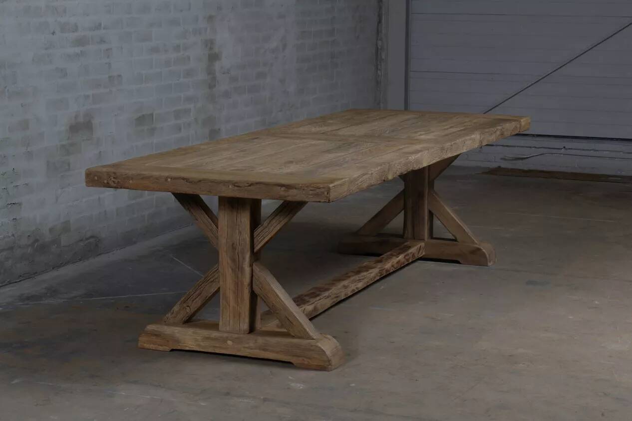 Farmhouse table – Cross model – 300 x 100 cm – Solid antique oak