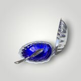 Vintage shell butter dish in stainless steel and cobalt blue glass with knife