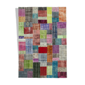 Tapis contemporain turc tissé à la main 203 cm x 301 cm tapis patchwork multicolore