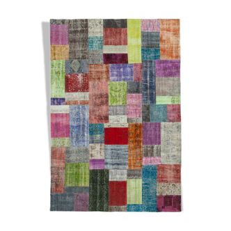 Tapis contemporain turc tissé à la main 203 cm x 301 cm tapis patchwork multicolore