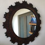 Miroir rond en cuir, années 1960