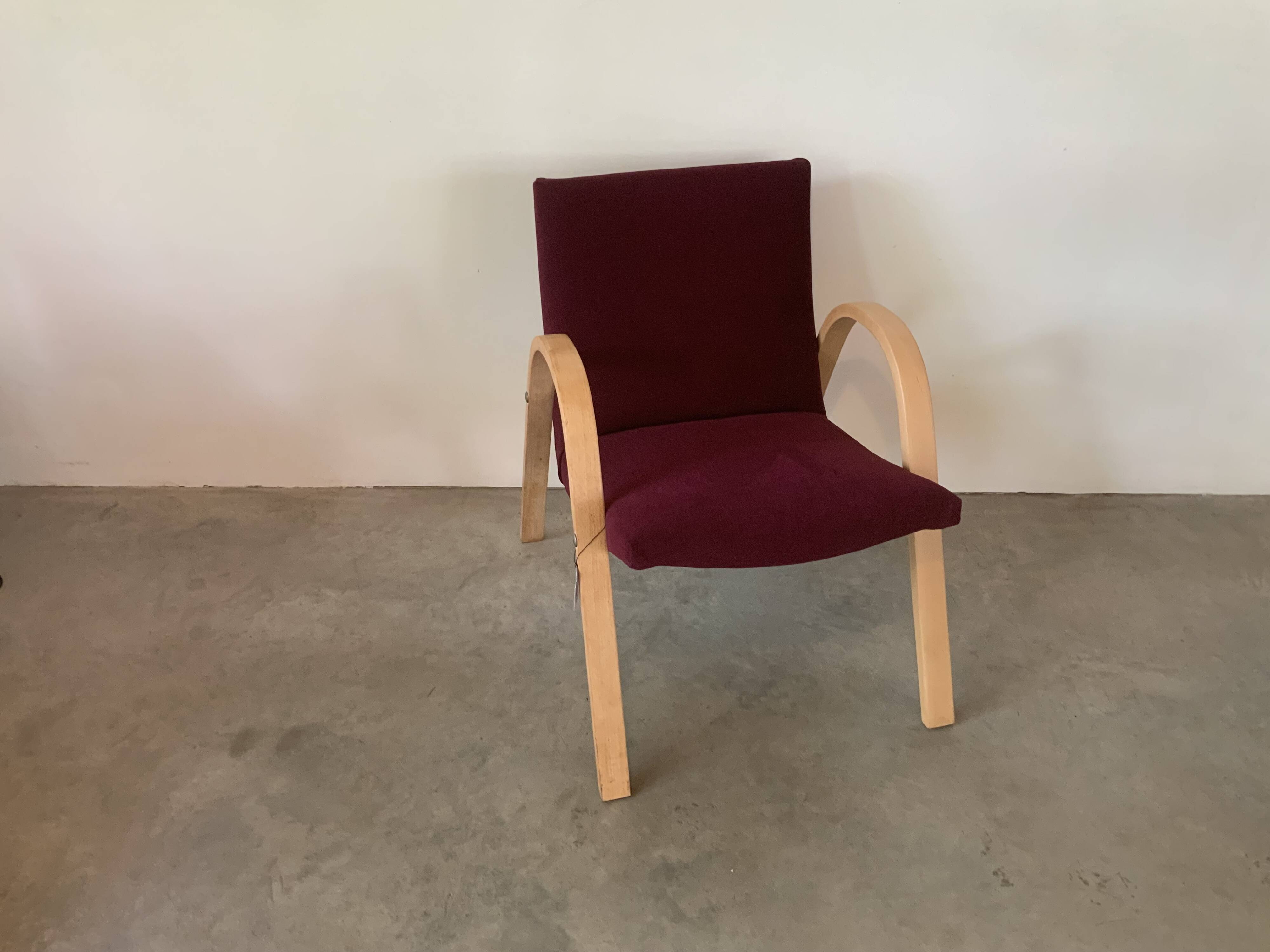 Vintage armchair from 1959 Baumann 280 Restored Amara Aubergine color