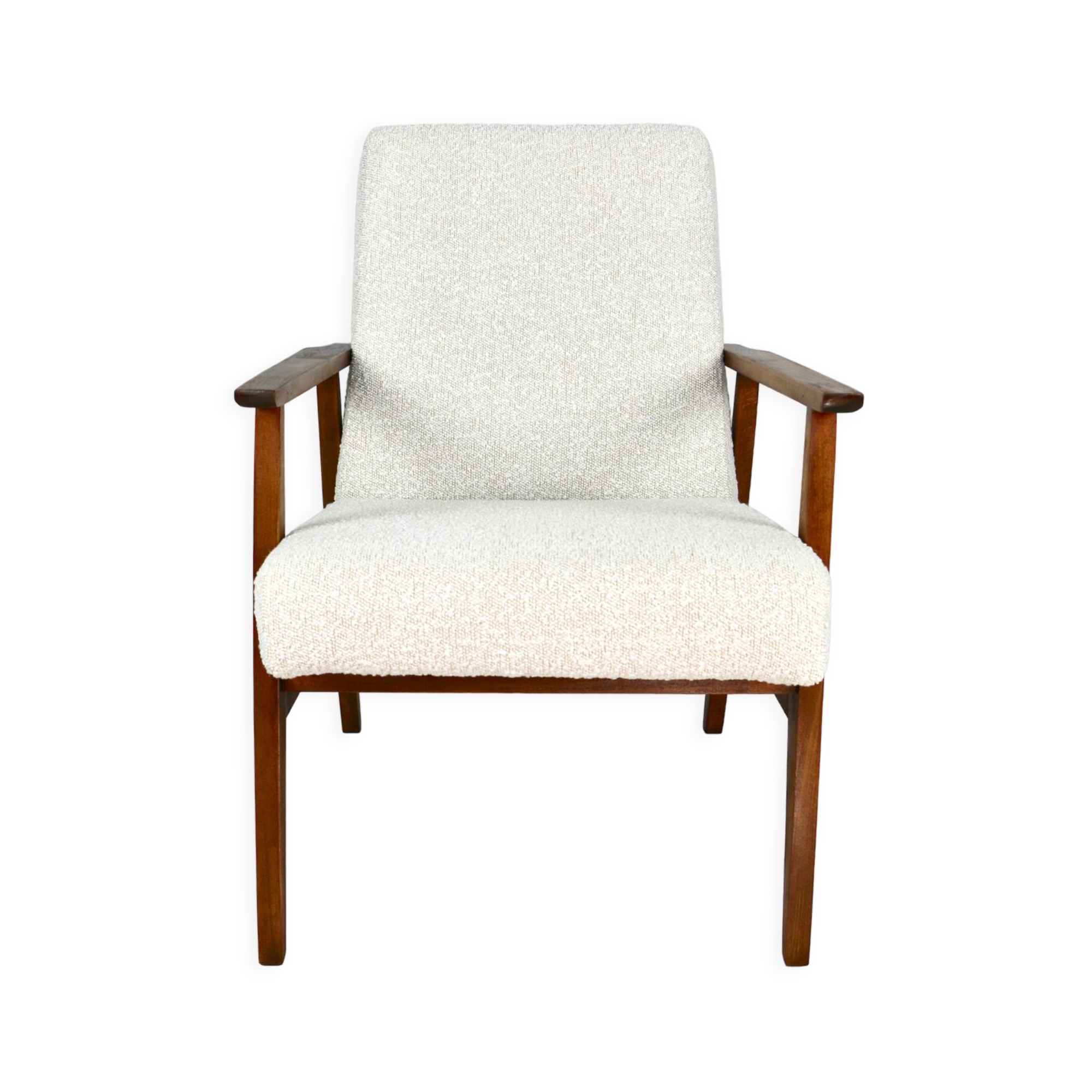 Fauteuil boucle ivoire blanc vintage, années 1970