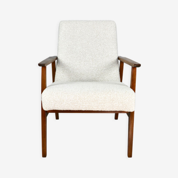 Fauteuil boucle ivoire blanc vintage, années 1970