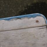 Three blue wooden stools
