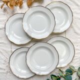 6 Vintage French white and gold porcelain soup plates SPF –