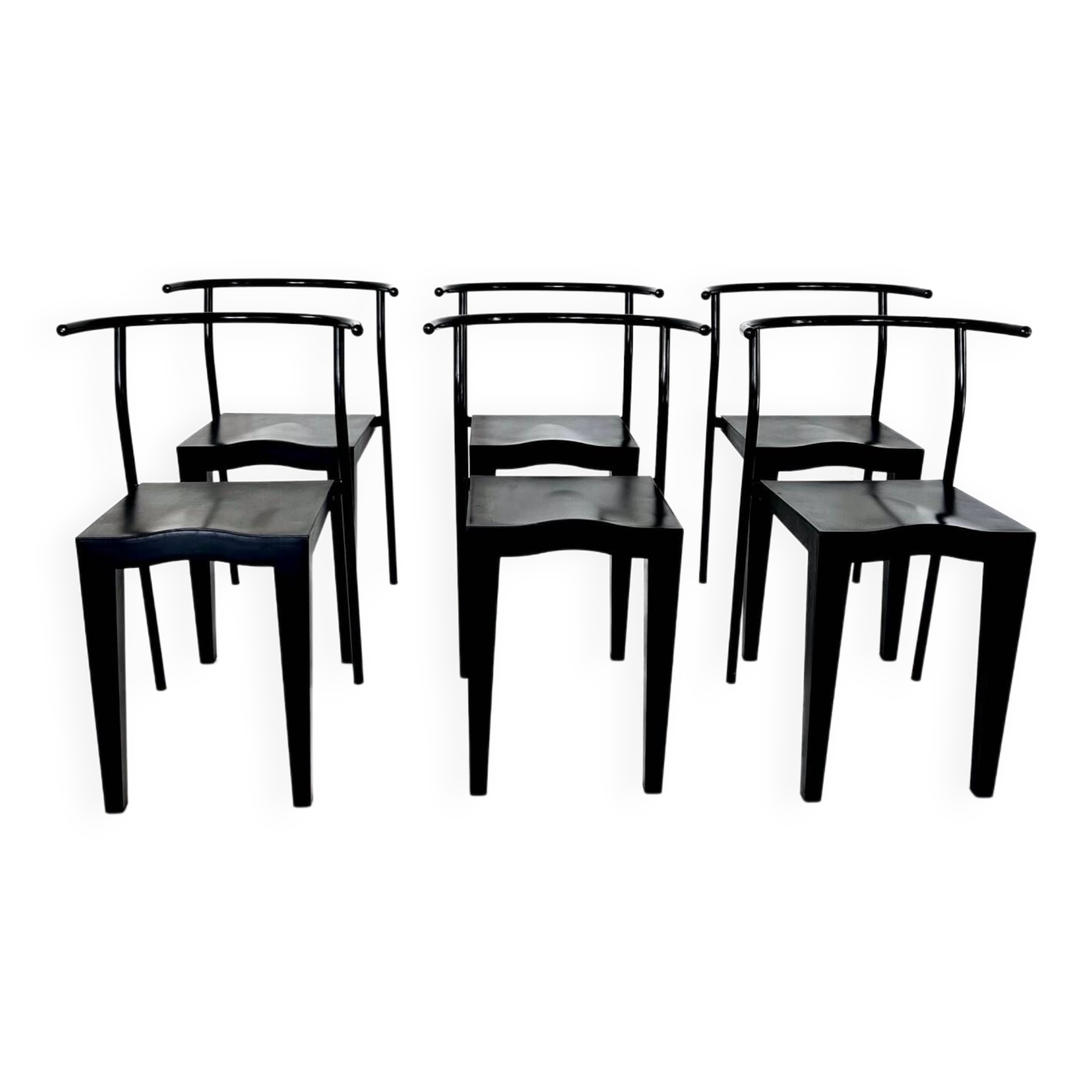 6 black Dr Glob chairs by Philippe Starck for Kartell. Italy 1988.