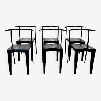 6 black Dr Glob chairs by Philippe Starck for Kartell. Italy 1988.