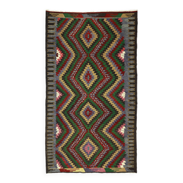 Turkish Kilim Yuruk Vintage 169x300 cm Geometric Green Red Yellow