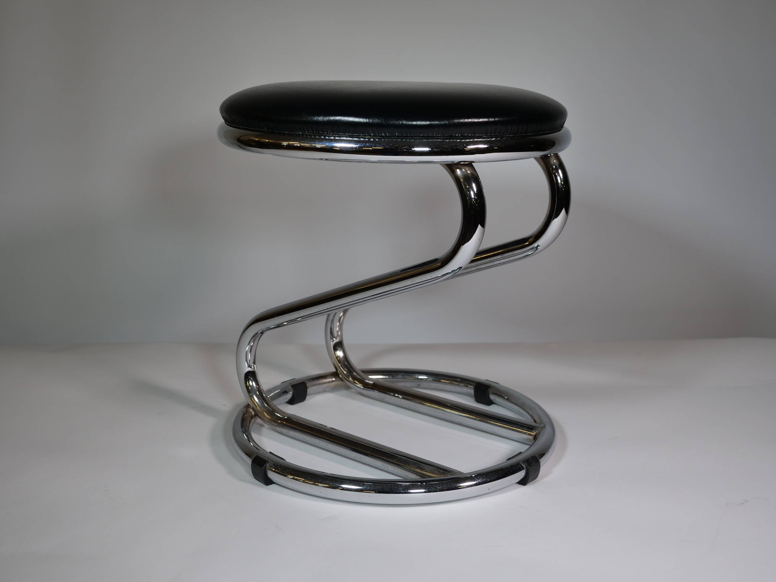 Modern Design Chrome Leather Stool, 1980s