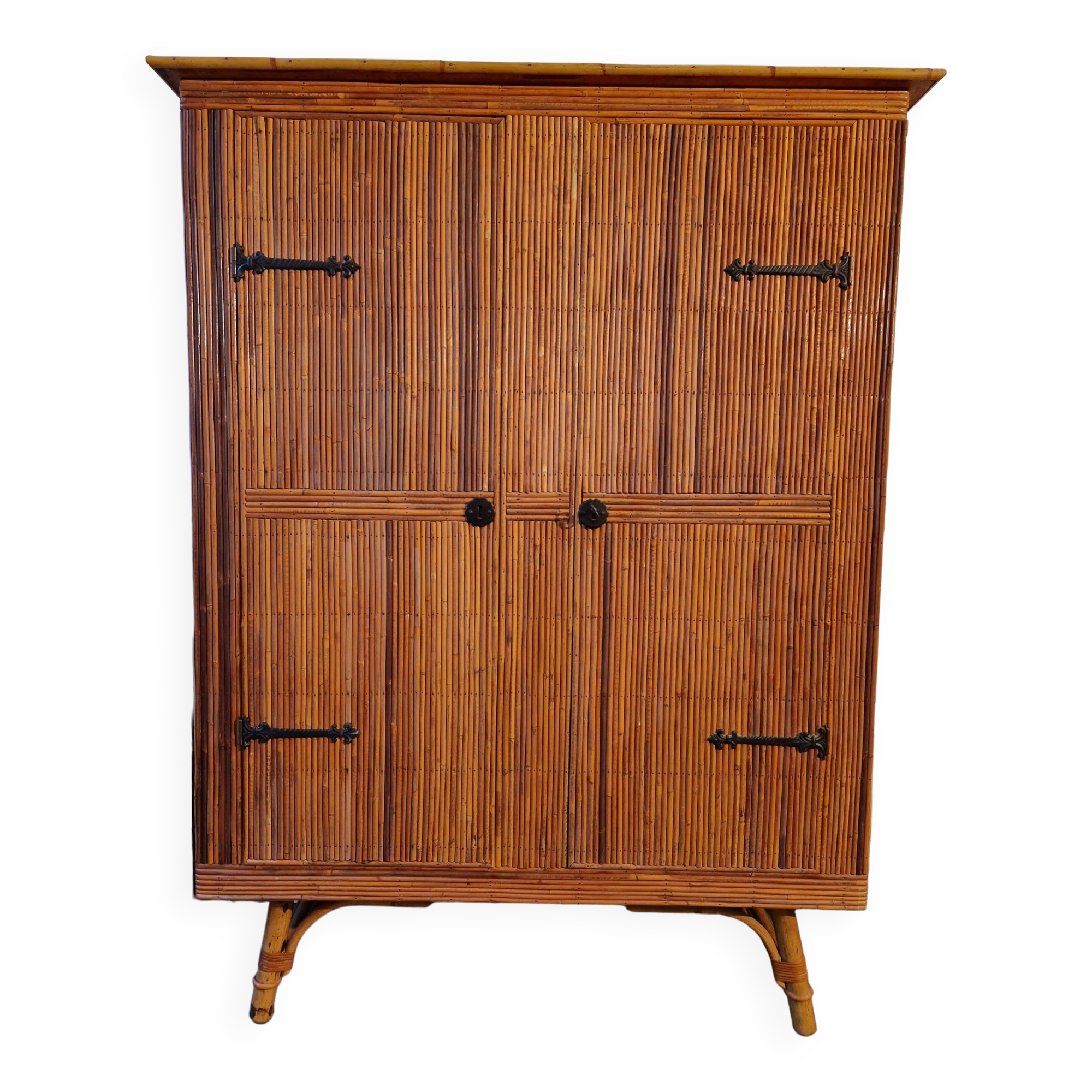 Wicker rattan bamboo wardrobe 1950 1960