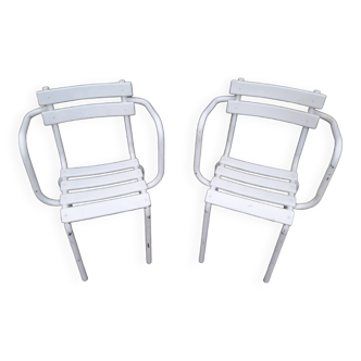 Duo of 50s tolix steel armchairs