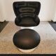 Joe Colombo Elda Chair + Ottoman in Black Leather and White Fiberglass Shell