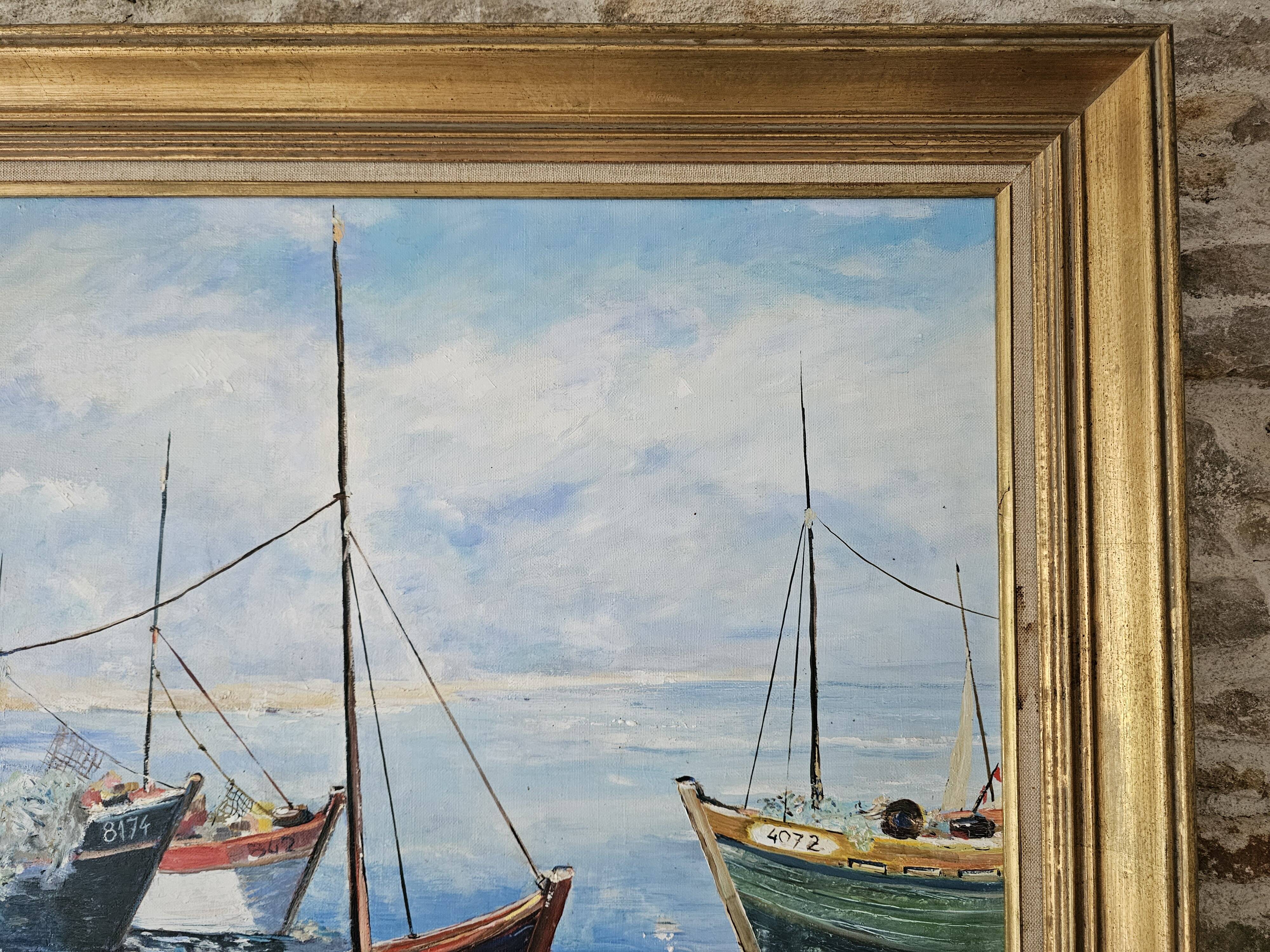 Oil on Canvas Landscape Marine Sailboats The Port Signed J Grosdemouge