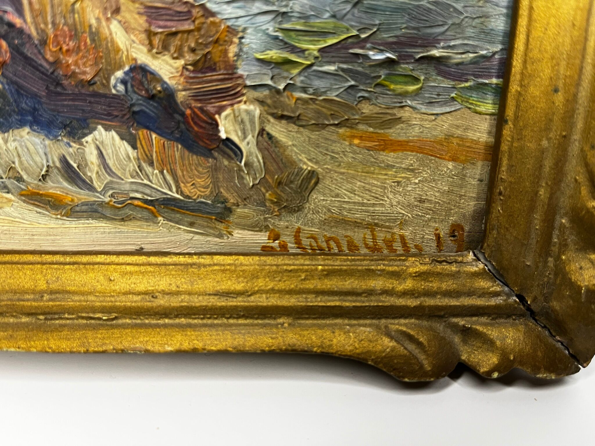 Oil painting on wooden panel, beautiful southern landscape