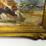 Oil painting on wooden panel, beautiful southern landscape