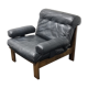 Vintage black leather patchwork and oak lounge chair