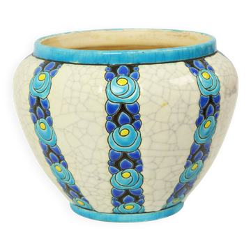 Polychrome Flower Pot Vase Catteau Boch Keramis Art Deco ca. 1922