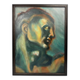 Huile sur carton – étude stylisée art déco d’après l’adam de la chapelle sixtine – 60 x 80 cm
