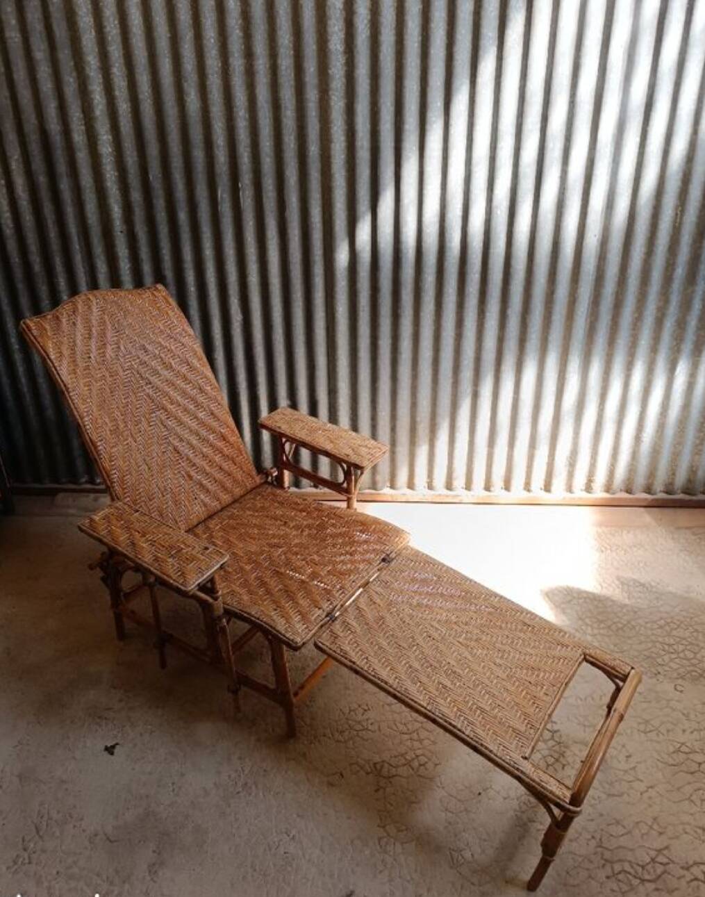 Vintage wicker and rattan deck chair.