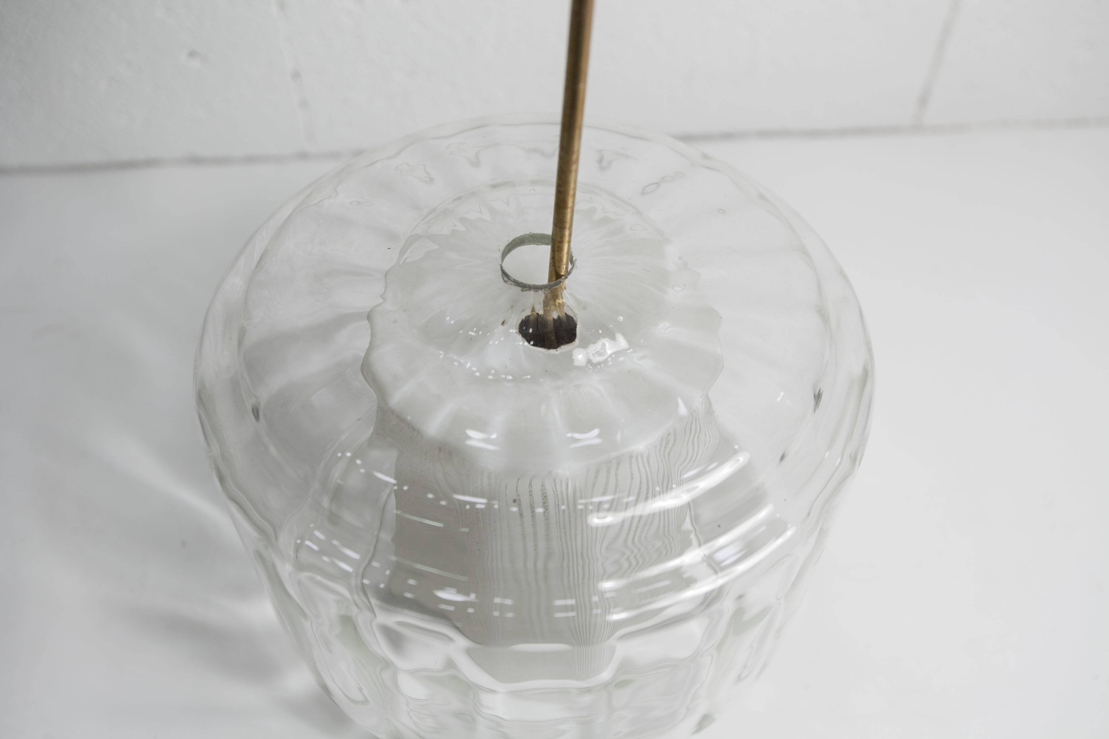 Chandelier 1930 double Opaline blown glass brass and copper