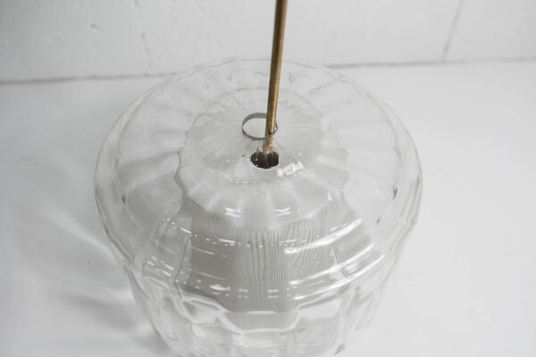 Lustre 1930 double Opaline verre soufflé laiton et cuivre