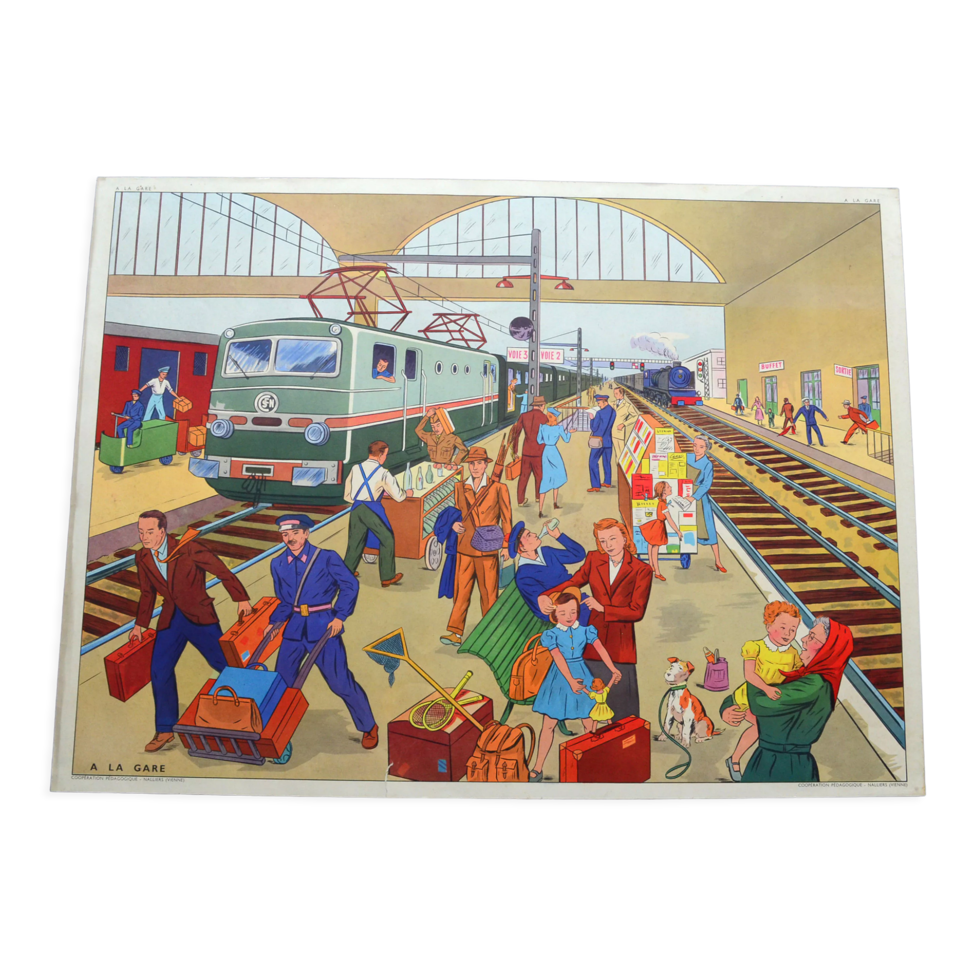 Educational school poster nightingale front / back "The station" and "at the mechanic's"
