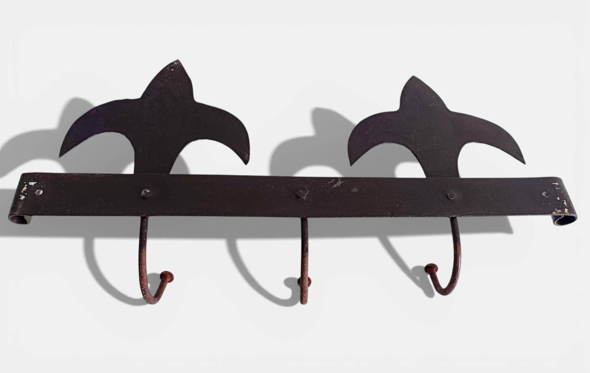 Antique French Provincial Wrought Iron Coat or Hat Rack with Fleur-de-Lis