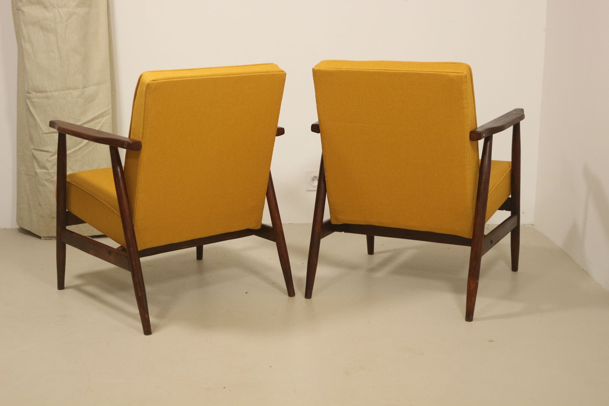 Pair of armchairs Henryk lily 300-190s 1970s yellow fabric