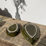 Duo of leaf and avocado slip in green ceramic - Portugal - vintage cup