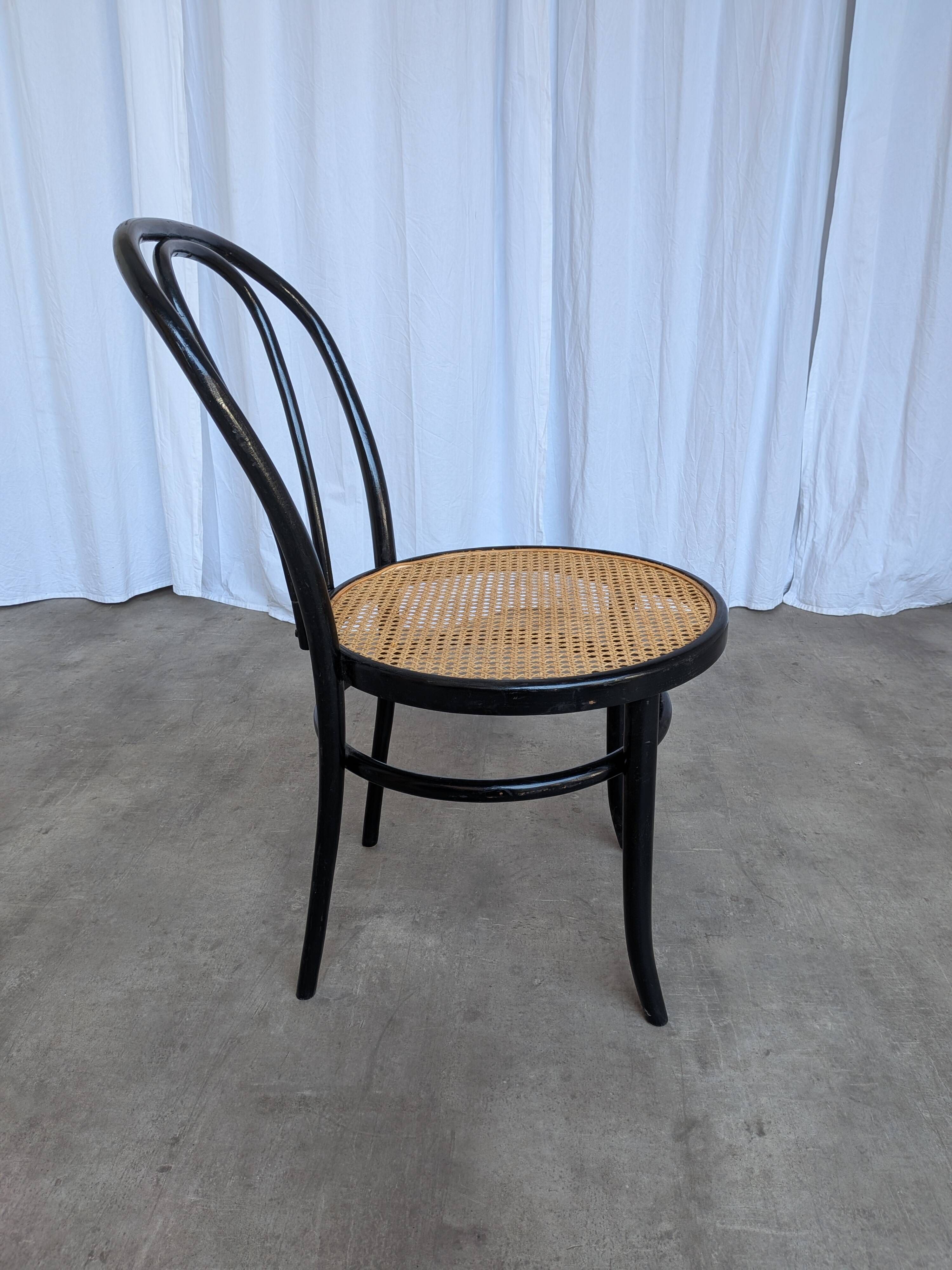 Mid-Century Thonet Style Dining Chair / Black Bentwood & Cane Seat Vintage