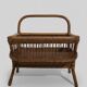 Vintage rattan magazine rack with side shelf - Bohemian style