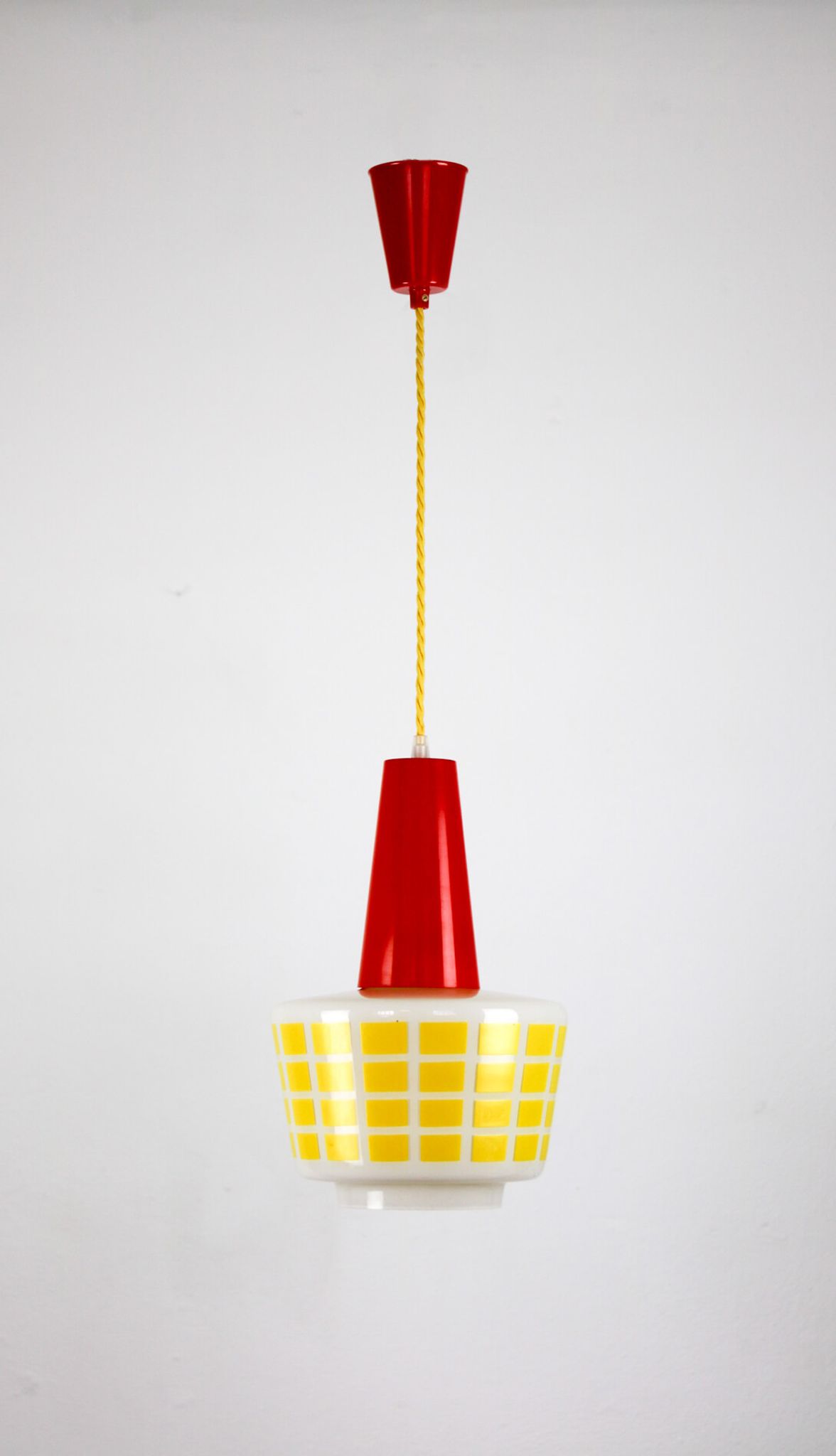 Suspension en verre rouge et jaune