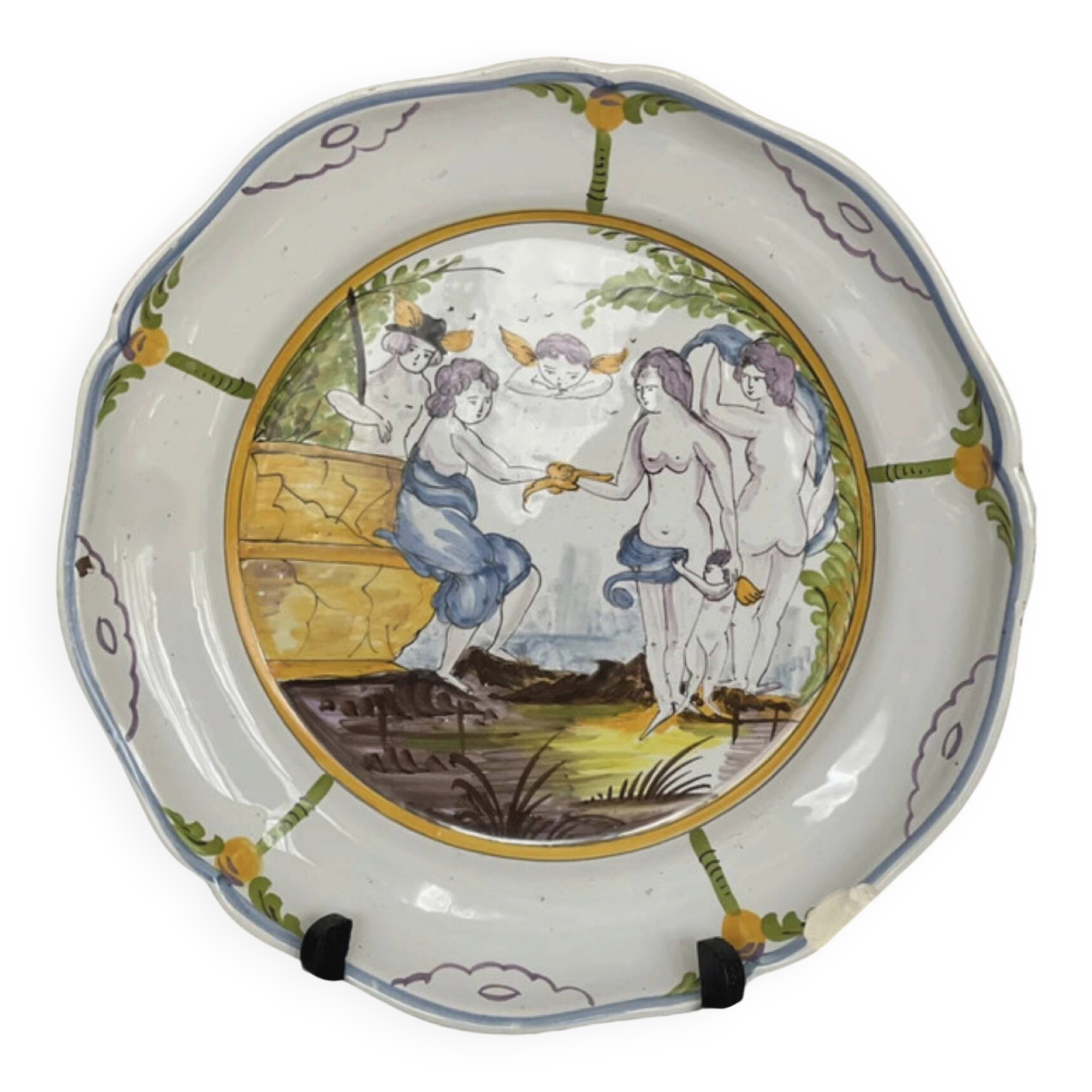 Antique shallow dish in Italian majolica – Mythological decoration