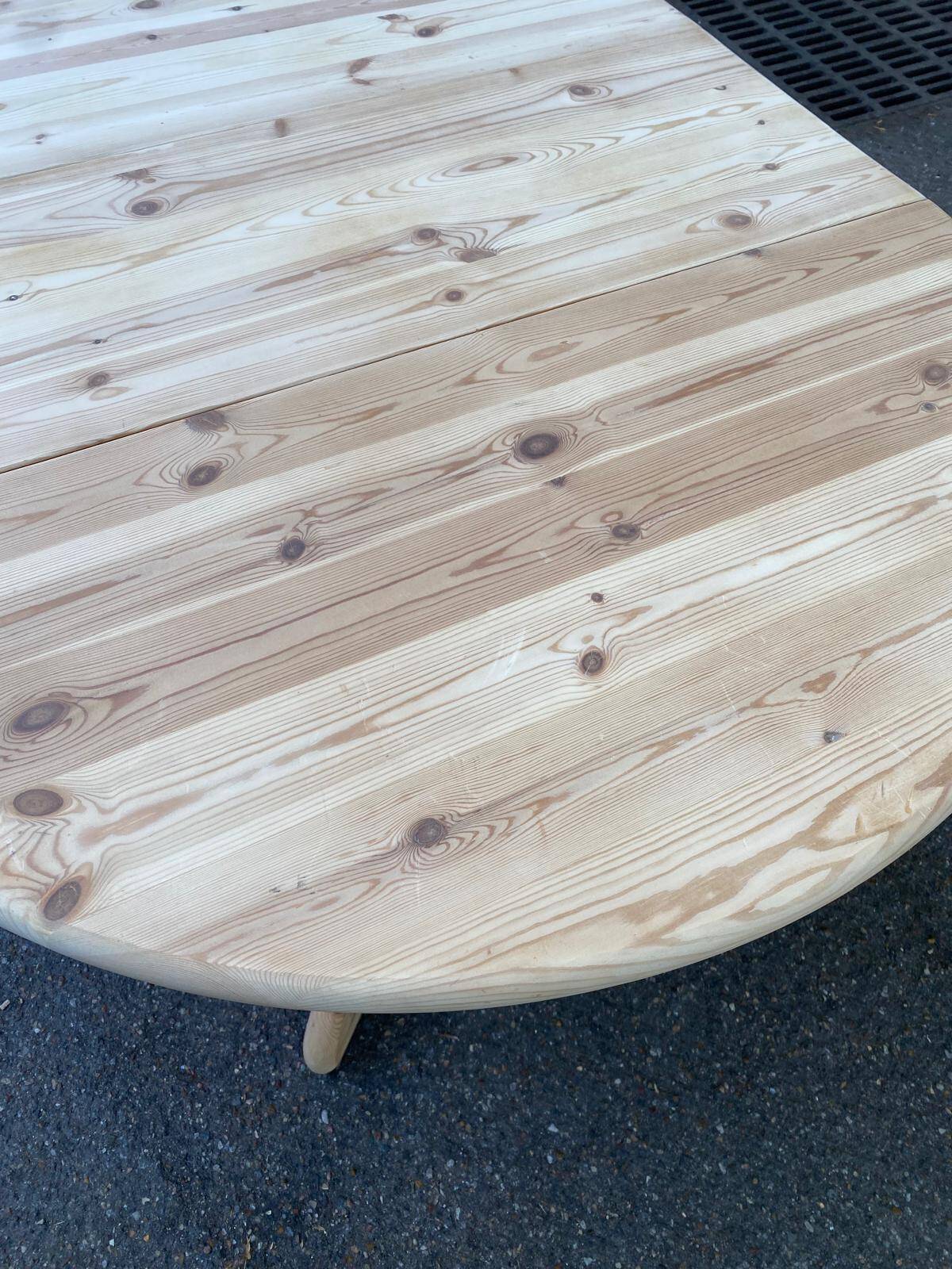 Round stripped extendable dining table in the style of Rainer Daumiller Hirtshals Sa.