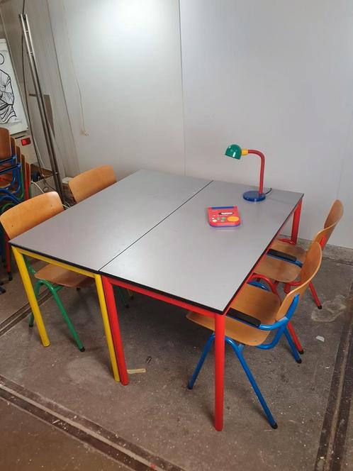 Multicolored dining table and chairs 80s
