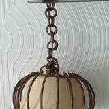 Vintage rattan pendant lamp with paper lampshade