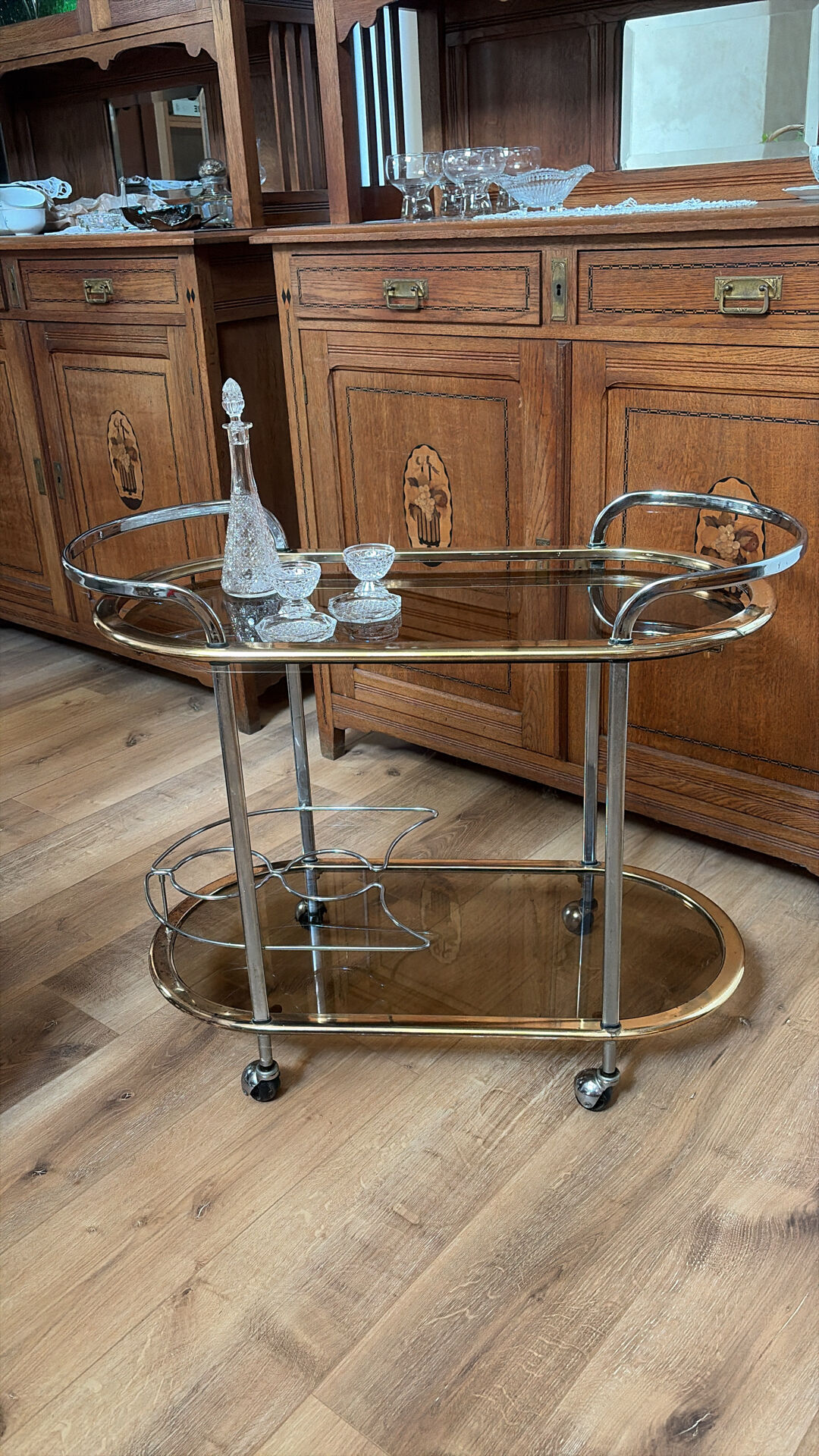 Desserte de bar vintage Art déco / Hollywood Regency
