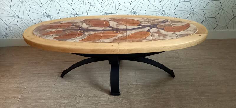Oval coffee/living room table signed RAYNAUD - 1960s.