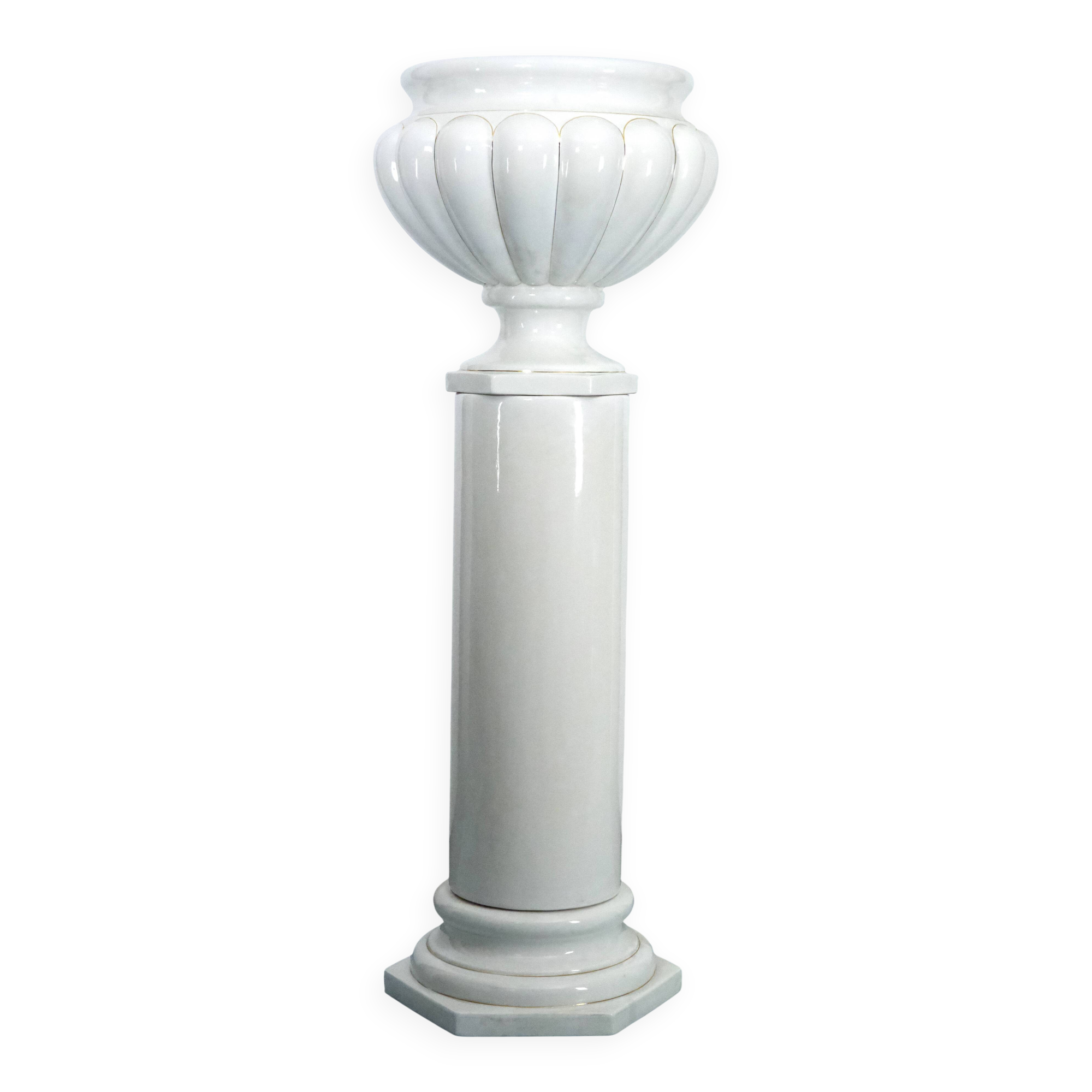 Tommaso Barbi Oversized White Ceramic Vase and Column, Italy 1970