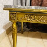 Table basse style Louis XVI – Marbre et structure bronze dorée
