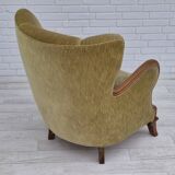 1960s, Danish armchair in original very good condition, furniture velour, oak wood.