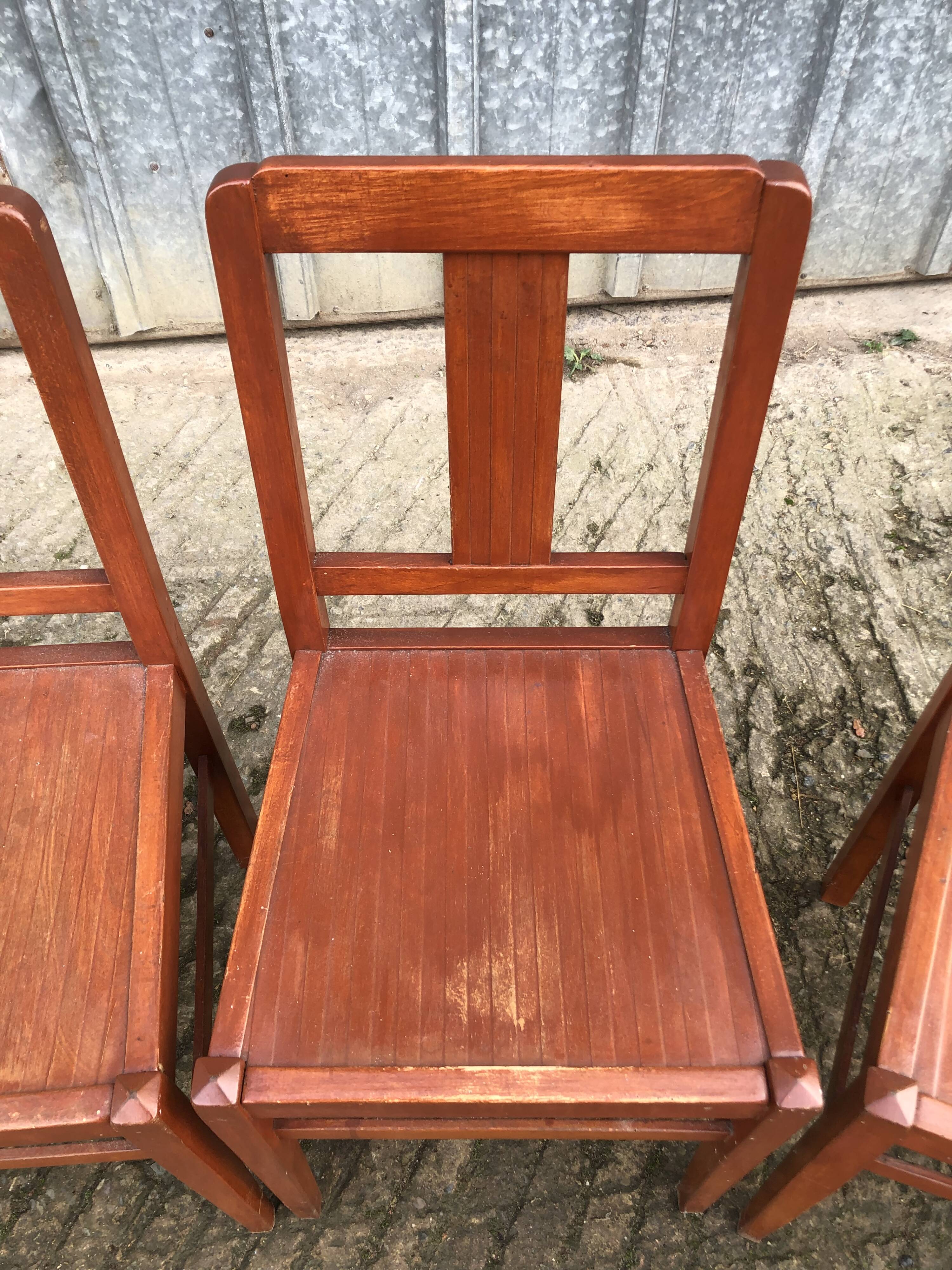 6 René Gabriel chairs from the reconstruction period in beech and plywood.