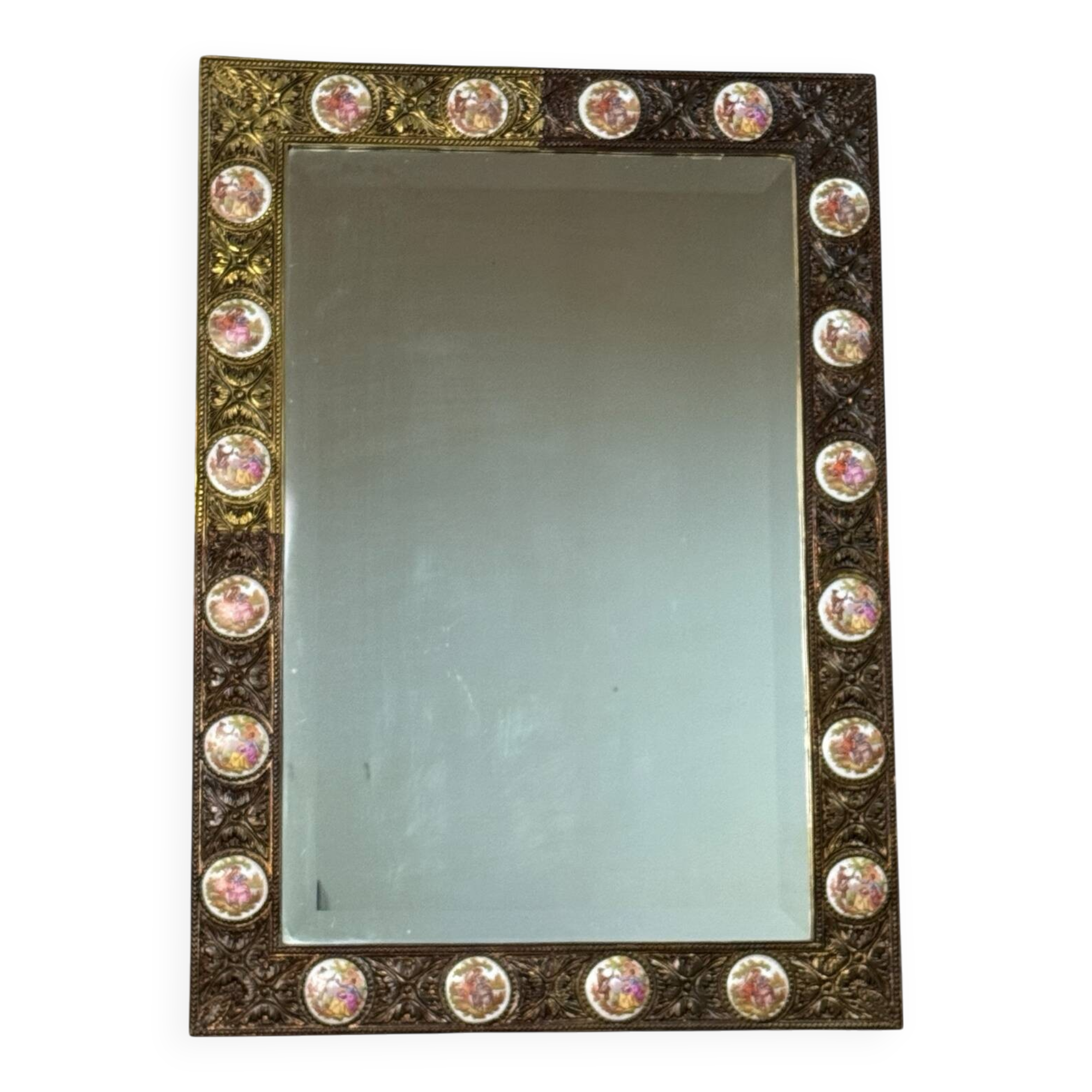Bronze and Porcelain Mirror from Paris, 1950s