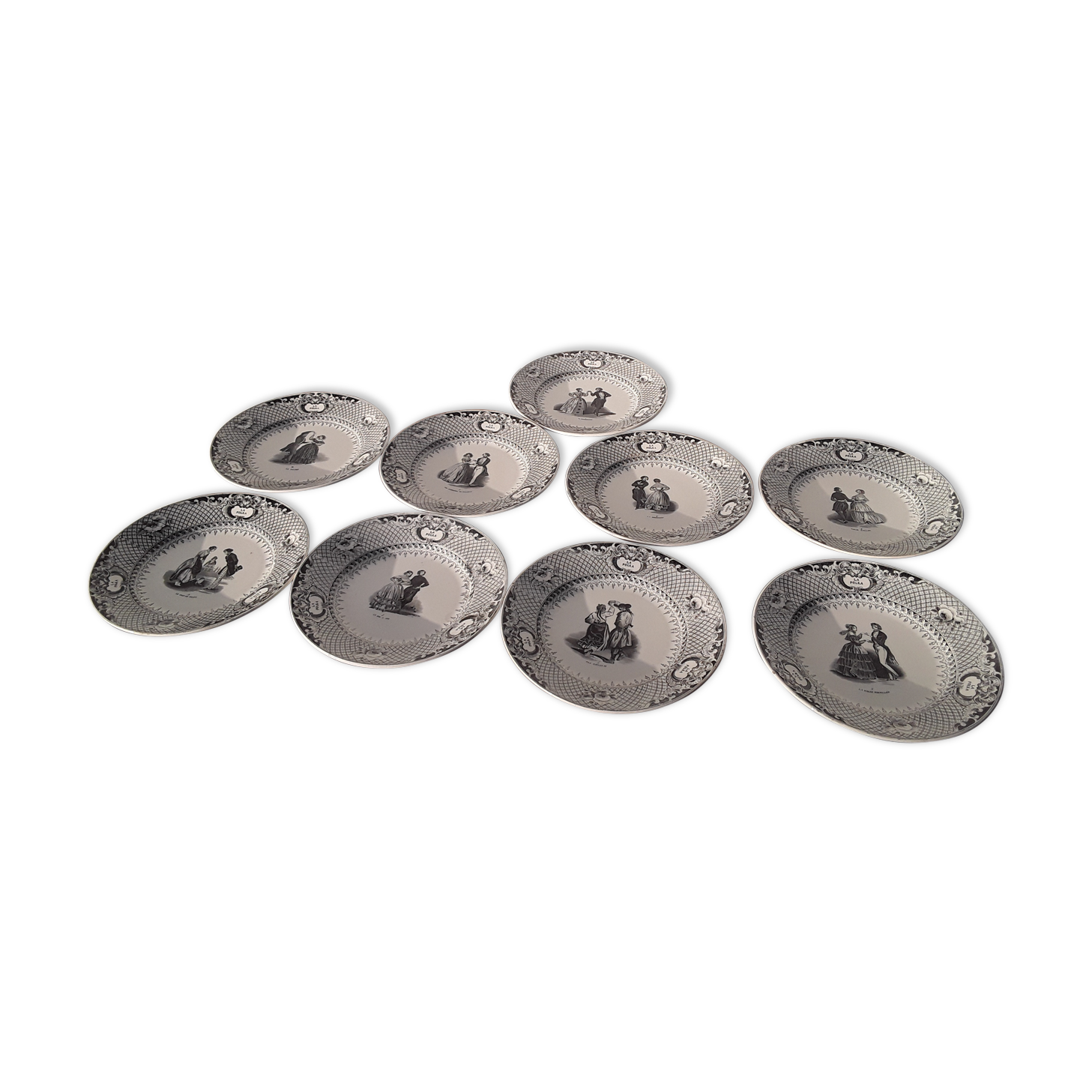 9 creil and Montereau dance themed plates