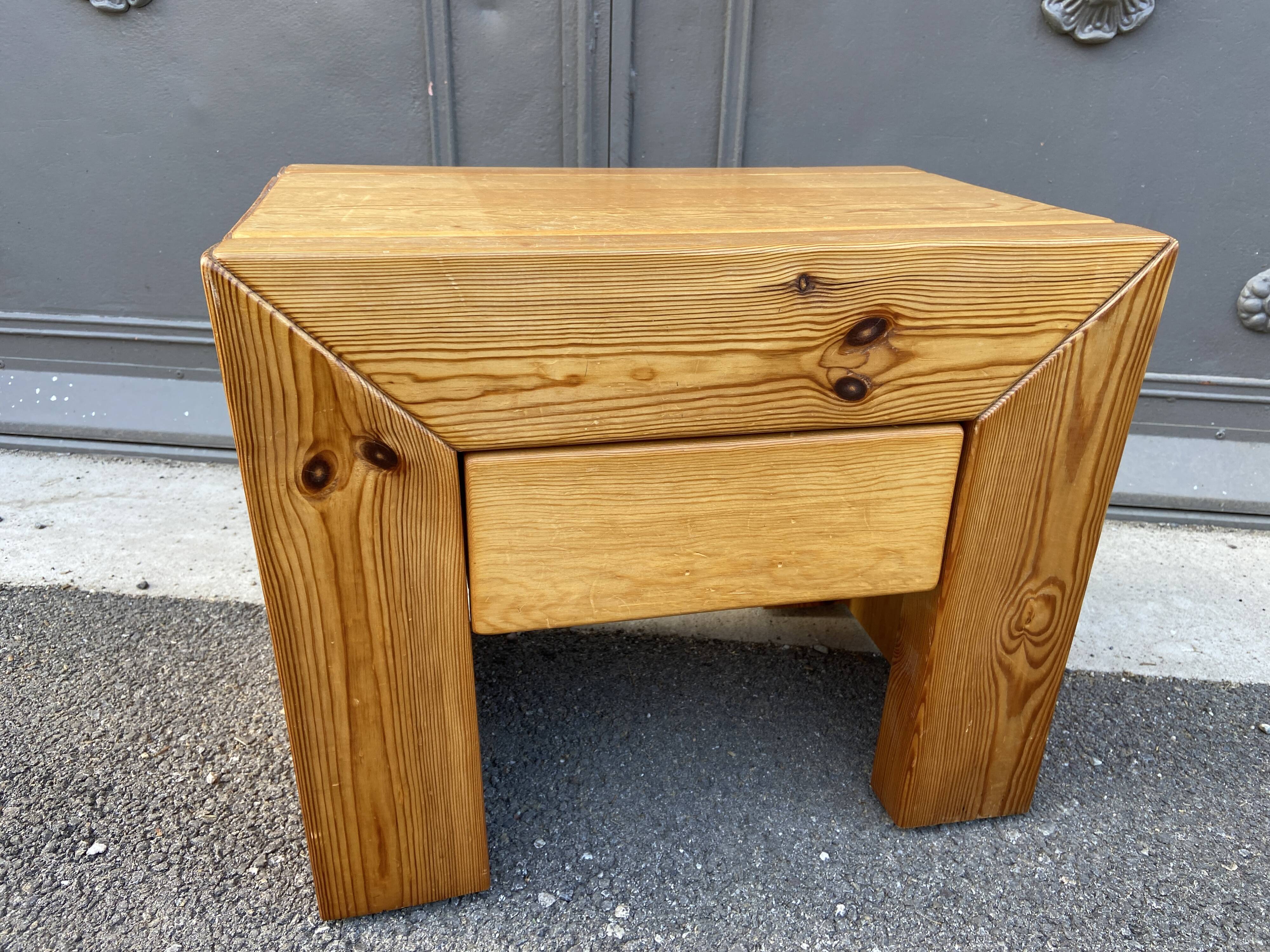 Scandinavian bedside Wood pine fir vintage design 1970/1980