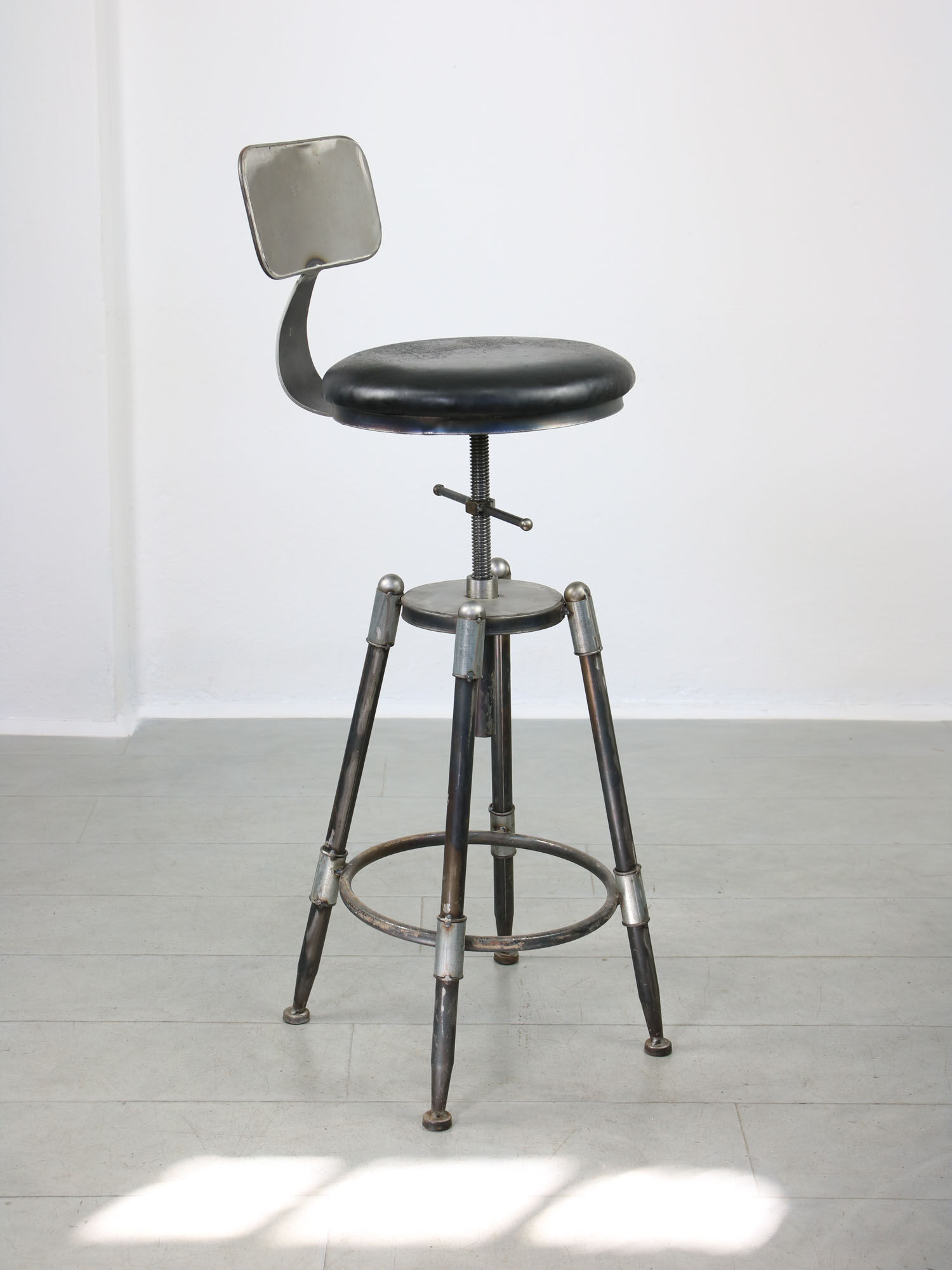 Vintage industrial metal & leather swivel bar stool