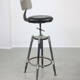 Vintage industrial metal & leather swivel bar stool