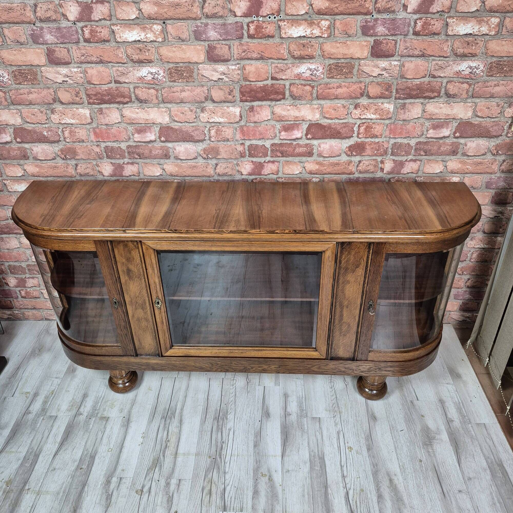 Restored Art Deco Low Display Cabinet TV Console Curved Glass 1930s